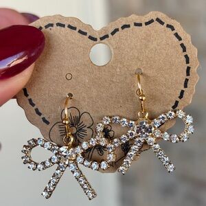 Gold Bow rhinestone Earrings (dangling)